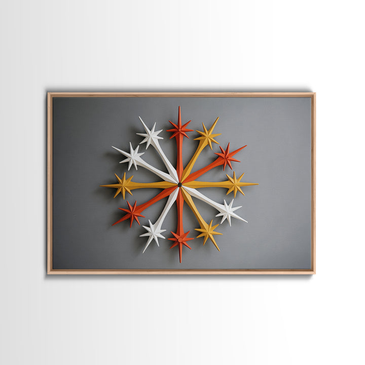 Atomic Star Wall Sculpture Wall Art, Midcentury Modern Home Decor Print, Retro 50s Space Age Poster, Orange Yellow Gray MCM