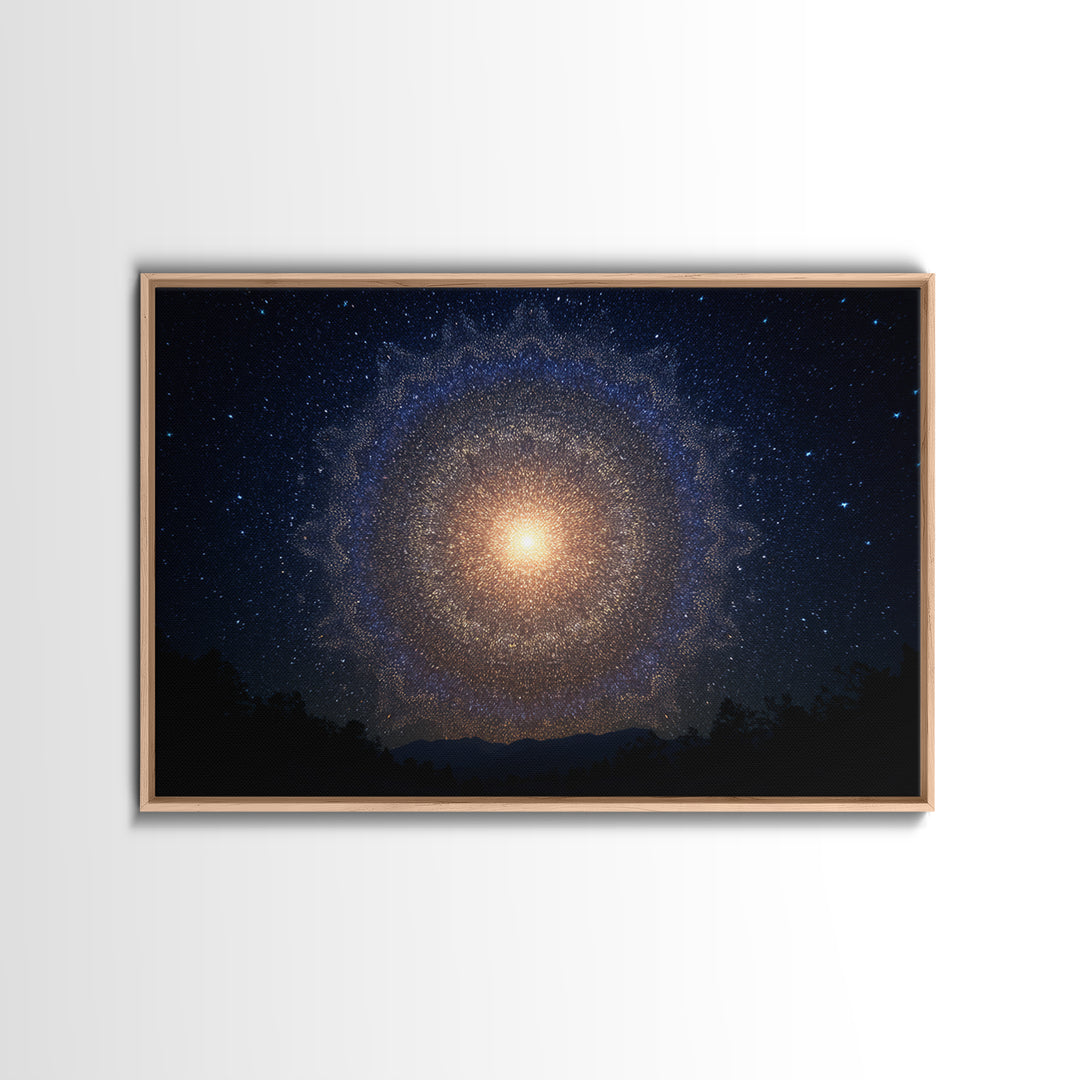 Starry Night Cosmic Mandala Canvas Print, Modern Abstract Wall Art, Galaxy Poster, Blue Space Decor For Bedroom Home Office