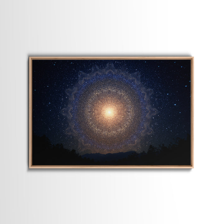 Starry Night Cosmic Mandala Canvas Print, Modern Abstract Wall Art, Galaxy Poster, Blue Space Decor For Bedroom Home Office