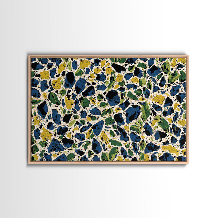 Blue Green Pebble Terrazzo Wall Art, Midcentury Modern Art Print, Abstract Geometric Pattern, Large Canvas Print, Retro MCM Home Decor