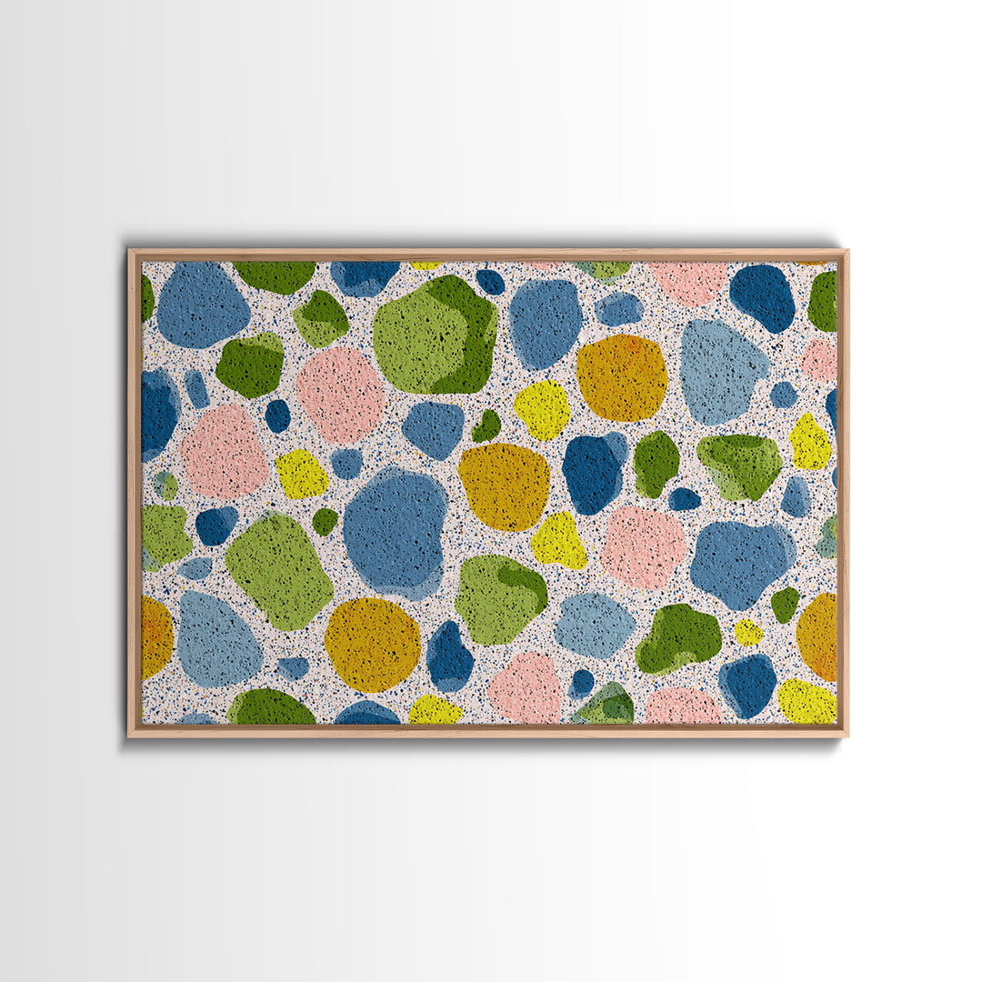 Pastel Pebble Terrazzo Abstract Wall Art, Midcentury Modern Art Print, MCM Colorful Geometric Decor, Framed Canvas Print