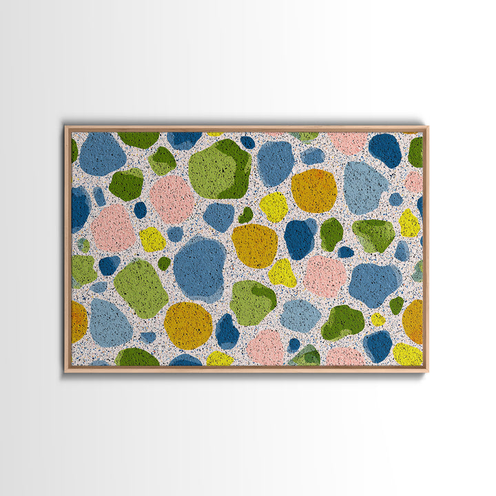 Pastel Pebble Terrazzo Abstract Wall Art, Midcentury Modern Art Print, MCM Colorful Geometric Decor, Framed Canvas Print