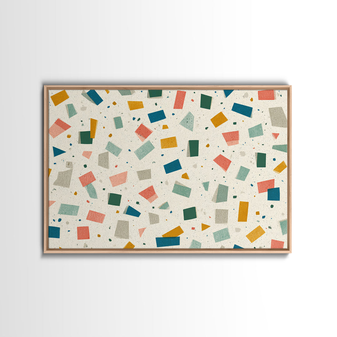 Confetti Geometric Shapes Wall Art, Midcentury Modern Art Print, Retro Colorblock Pattern, MCM Office Decor Canvas Print