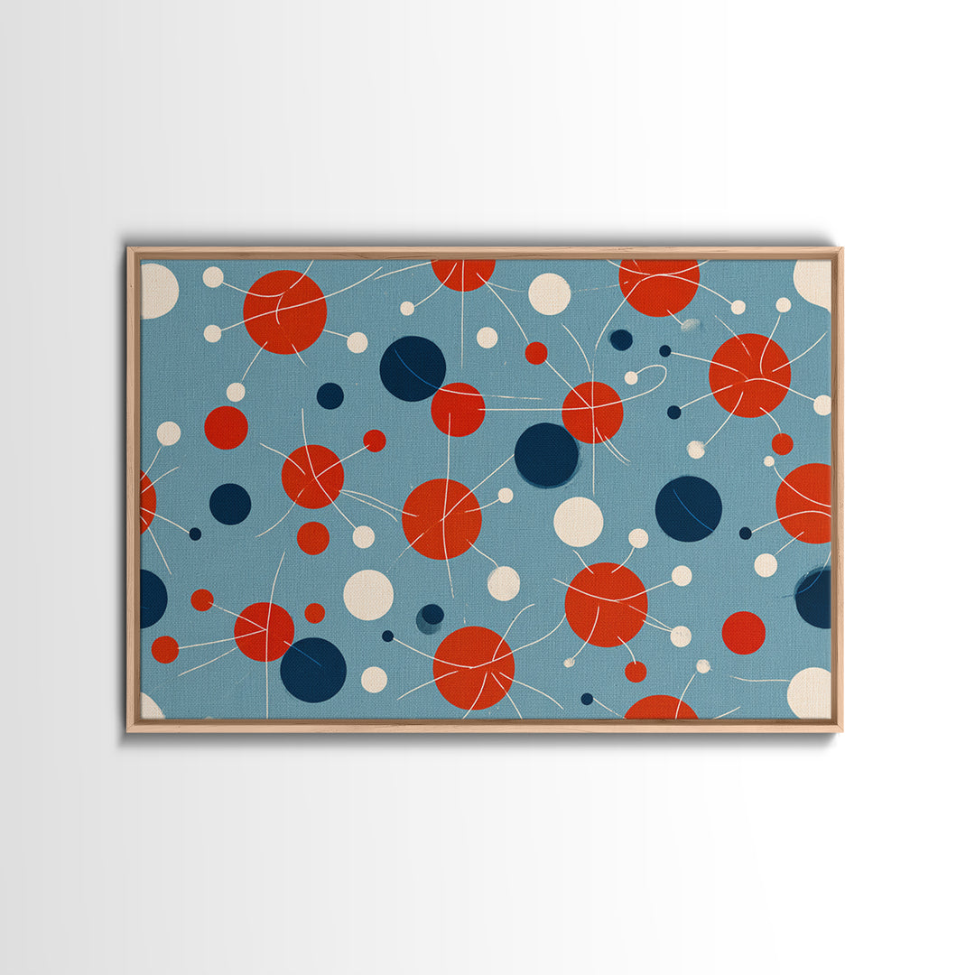 Blue Red Atomic Circles Wall Art, Midcentury Modern Art Print, Retro Space Age Pattern, MCM Living Room Canvas Print Decor