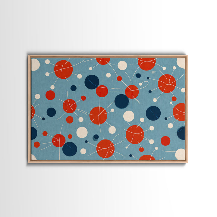 Blue Red Atomic Circles Wall Art, Midcentury Modern Art Print, Retro Space Age Pattern, MCM Living Room Canvas Print Decor
