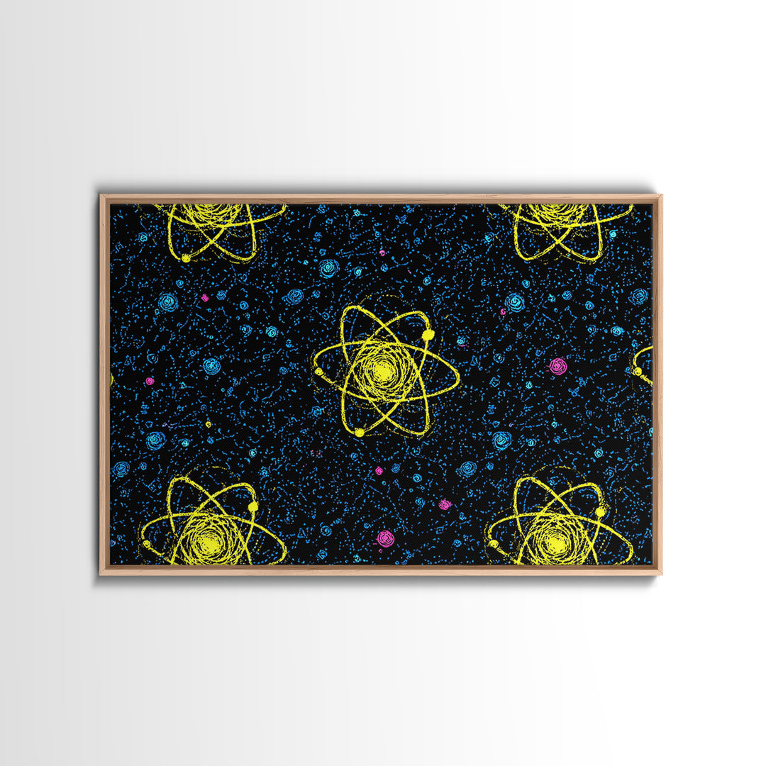 Yellow Atom Starfield Pattern Wall Art, Mid Century Modern Decor, Retro Space Poster, Atomic Art Print, Cosmic Sci Fi Wall Decor
