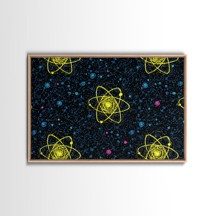 Yellow Atom Starfield Pattern Wall Art, Mid Century Modern Decor, Retro Space Poster, Atomic Art Print, Cosmic Sci Fi Wall Decor