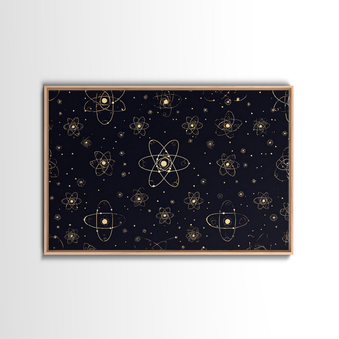 Gold Atomic Constellation Pattern Wall Art, Mid Century Modern Decor, Navy Space Poster, Retro Science Print, Geometric Wall Decor