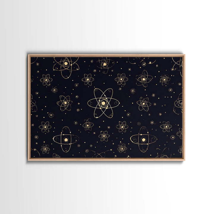 Gold Atomic Constellation Pattern Wall Art, Mid Century Modern Decor, Navy Space Poster, Retro Science Print, Geometric Wall Decor