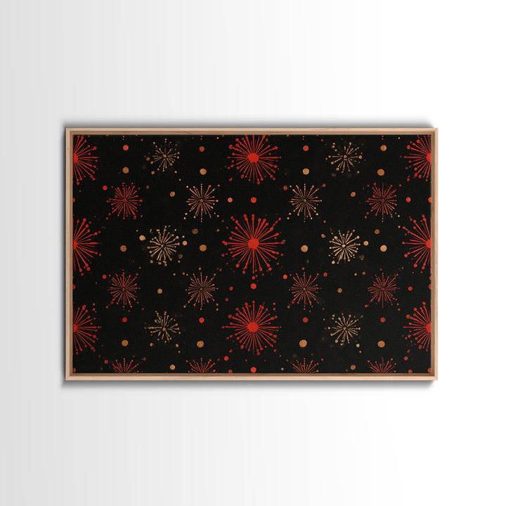 Red Gold Atomic Starburst Pattern Wall Art, Mid Century Modern Decor, Retro 1950s Poster, Black Wall Decor, MCM Geometric Art Print