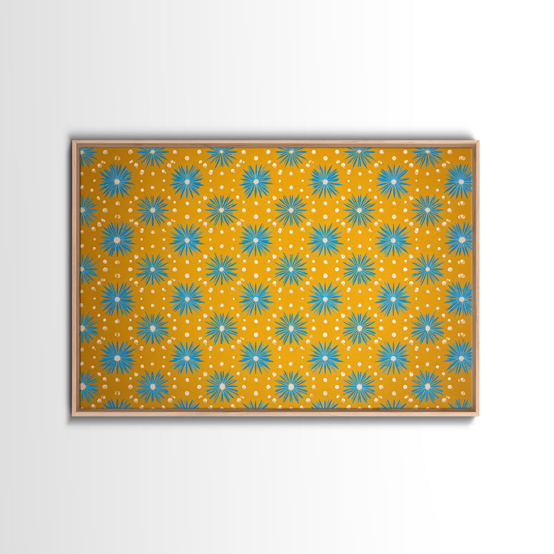 Mustard Teal Atomic Starburst Pattern Wall Art, Mid Century Modern Decor, Retro 1960s Poster, Yellow Wall Art, MCM Geometric Print