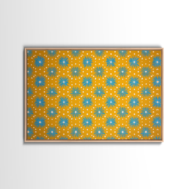 Mustard Teal Atomic Starburst Pattern Wall Art, Mid Century Modern Decor, Retro 1960s Poster, Yellow Wall Art, MCM Geometric Print