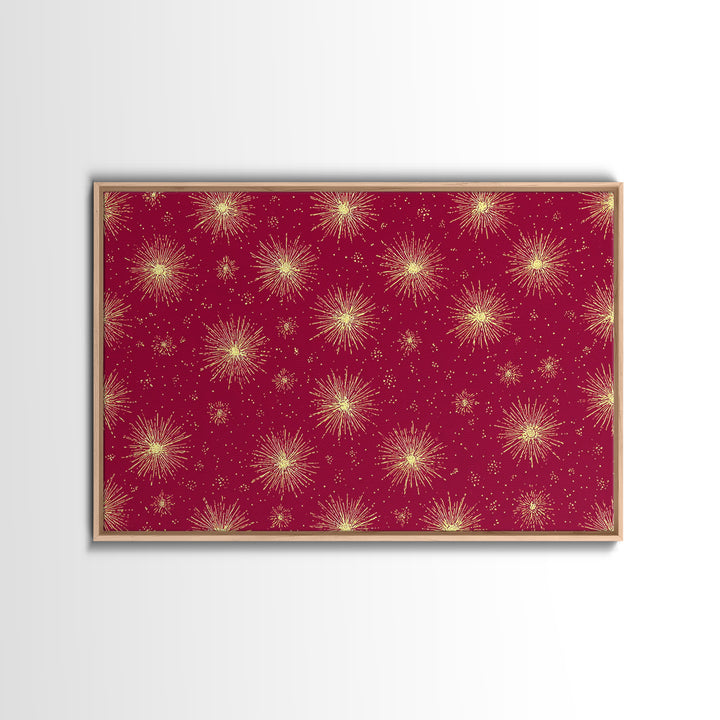 Burgundy Gold Starburst Pattern Wall Art, Mid Century Modern Decor, Retro Atomic Poster, Red Wall Decor, MCM Geometric Art Print