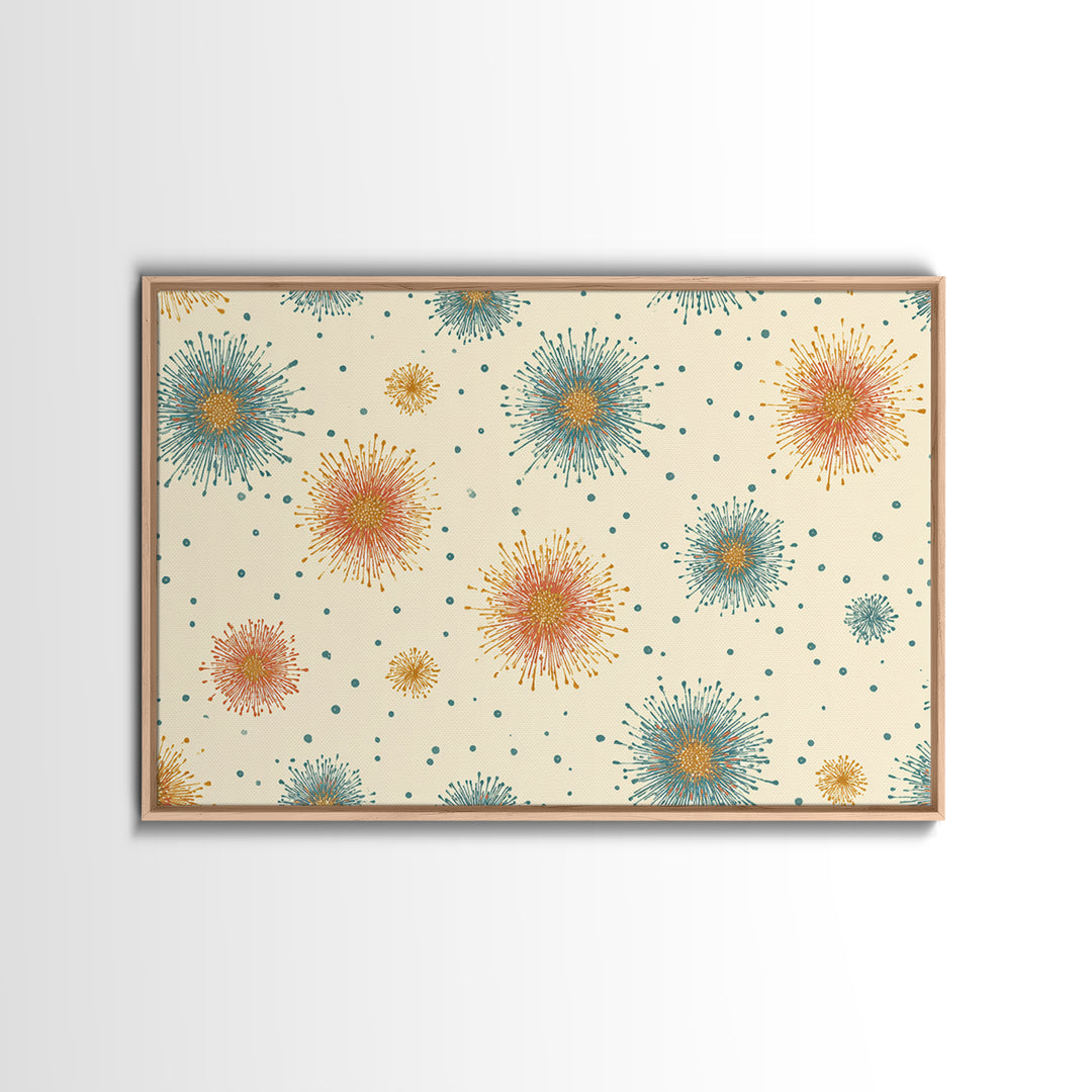 Teal Orange Starburst Pattern Wall Art, Mid Century Modern Decor, Retro Atomic Poster, Cream Wall Decor, MCM Geometric Art Print
