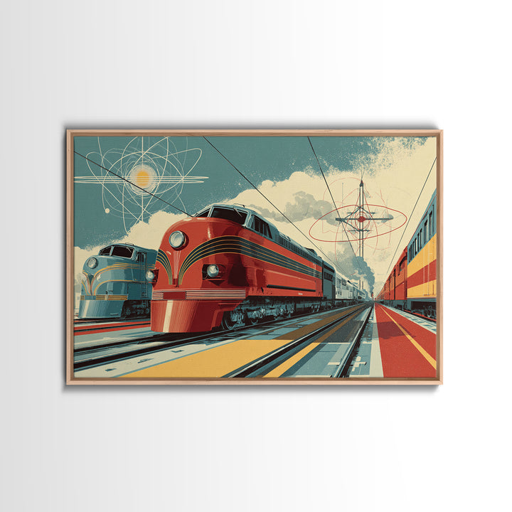 Red Streamliner Train Station Wall Art, Retro Futurism Poster, Mid Century Modern Decor, Atomic Railroad Print, Office Wall Decor
