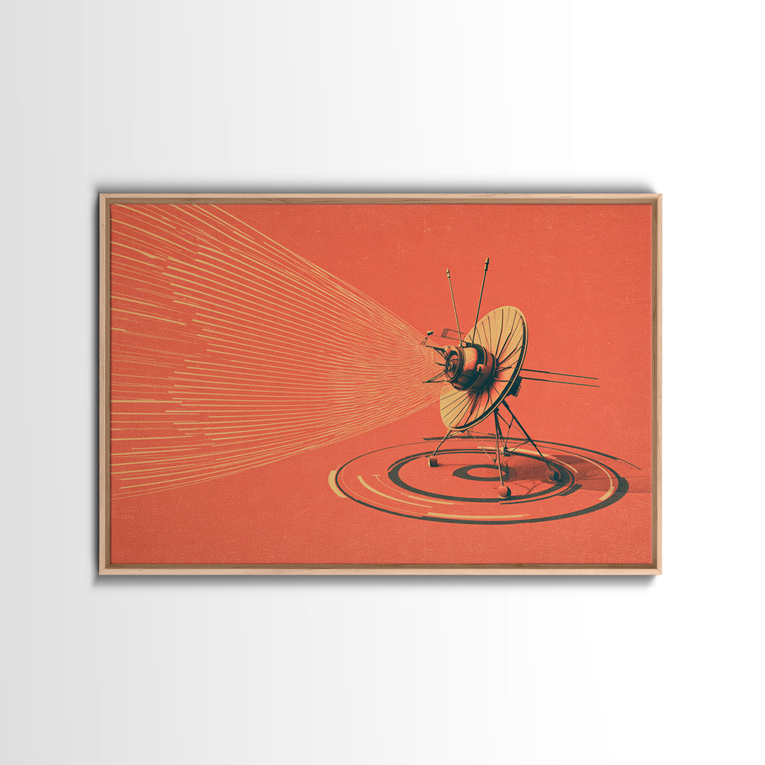 Orange Satellite Dish Signal Canvas Print, Retro Futurism Space Poster, Atomic Midcentury Decor, Minimalist Wall Art For Office