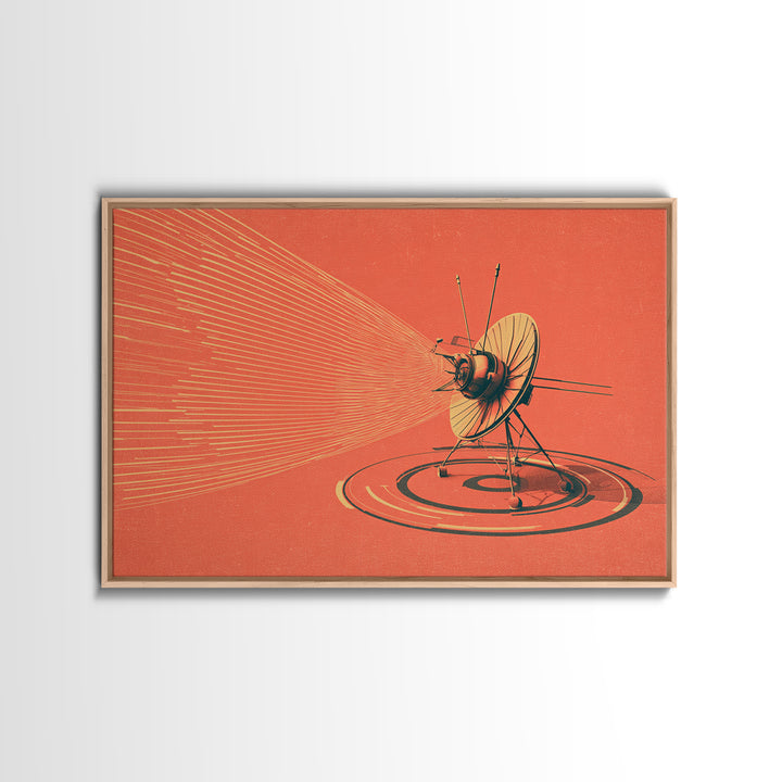 Orange Satellite Dish Signal Canvas Print, Retro Futurism Space Poster, Atomic Midcentury Decor, Minimalist Wall Art For Office