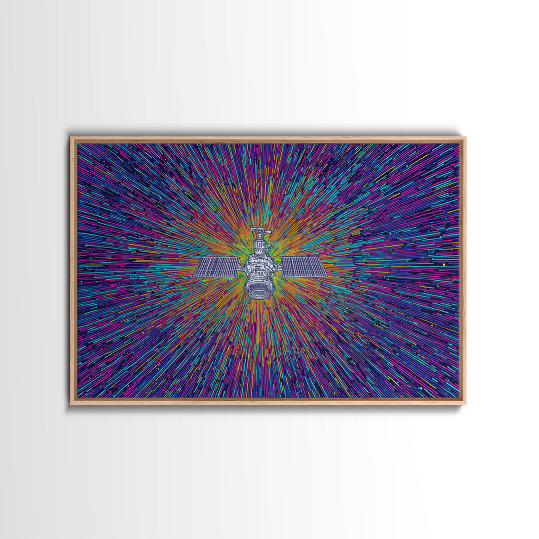 Warp Speed Satellite Explosion Wall Art, Colorful Space Abstract Poster, Sci Fi Retro Print, Modern Digital Art, Office Decor