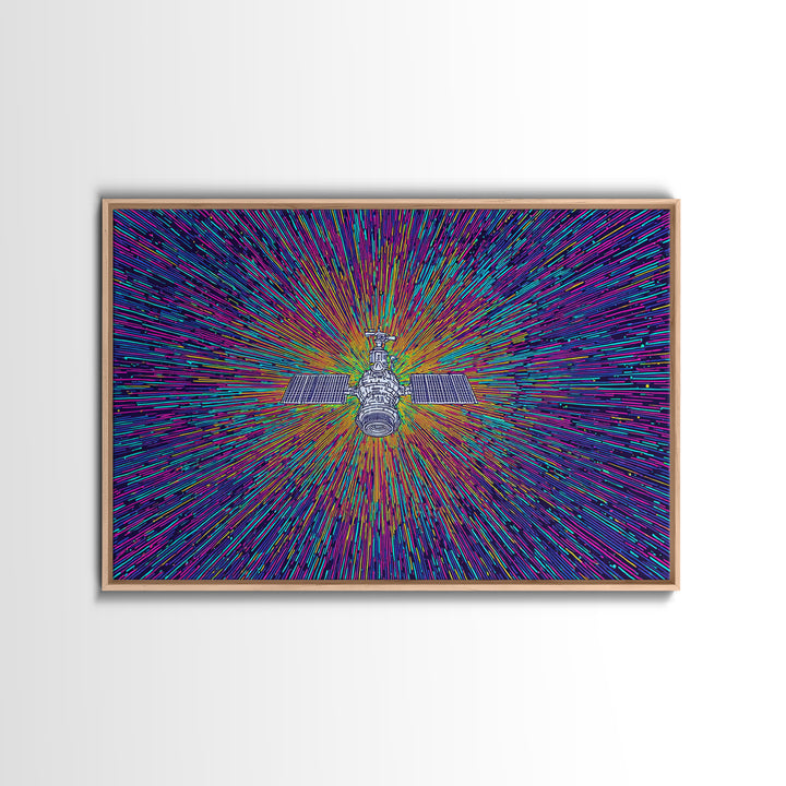 Warp Speed Satellite Explosion Wall Art, Colorful Space Abstract Poster, Sci Fi Retro Print, Modern Digital Art, Office Decor