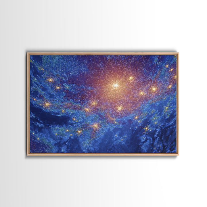 Blue Cosmic Starfield Nebula Wall Art, Galaxy Abstract Space Poster, Modern Digital Art, Celestial Home Decor Canvas Print