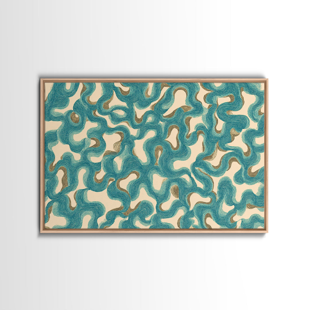 Teal Organic Maze Pattern Wall Art, Abstract Geometric Art Print, Modern Wall Decor, Coastal Boho Home Decor, MCM Artwork