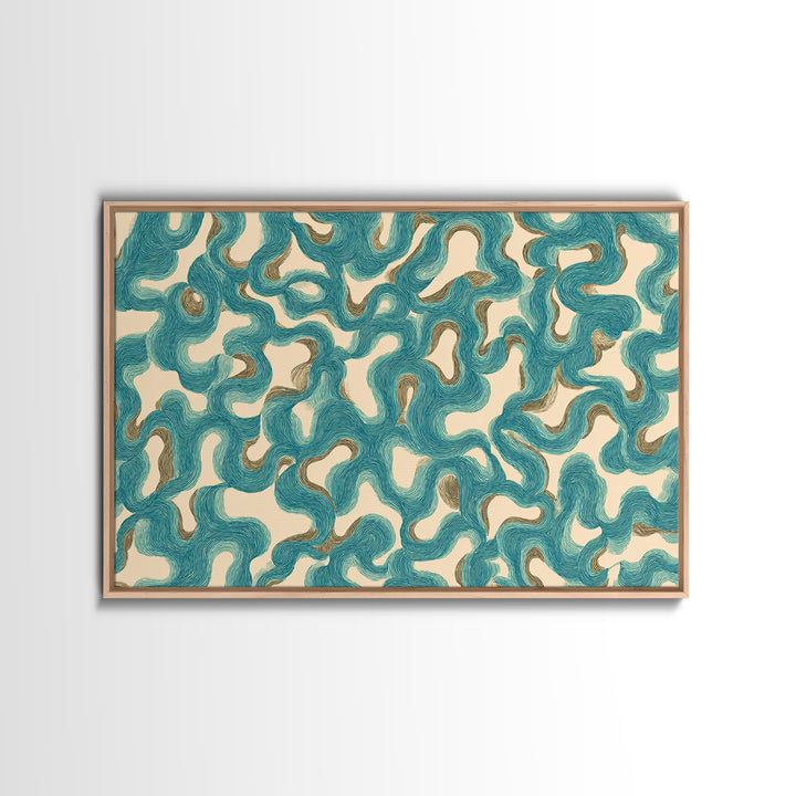 Teal Organic Maze Pattern Wall Art, Abstract Geometric Art Print, Modern Wall Decor, Coastal Boho Home Decor, MCM Artwork