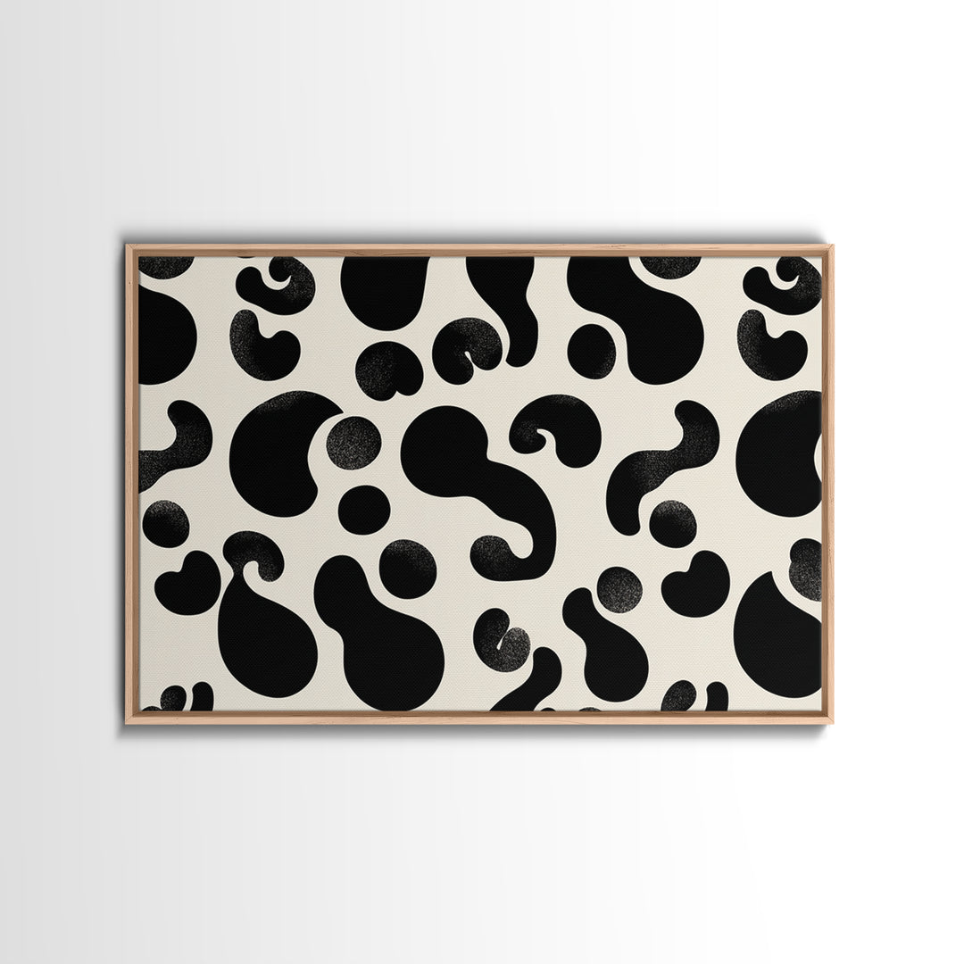 Black Cream Amoeba Shapes Wall Art, Minimalist Abstract Art, Modern Geometric Art Print, Retro Wall Decor, Bold MCM Decor