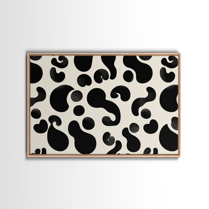 Black Cream Amoeba Shapes Wall Art, Minimalist Abstract Art, Modern Geometric Art Print, Retro Wall Decor, Bold MCM Decor