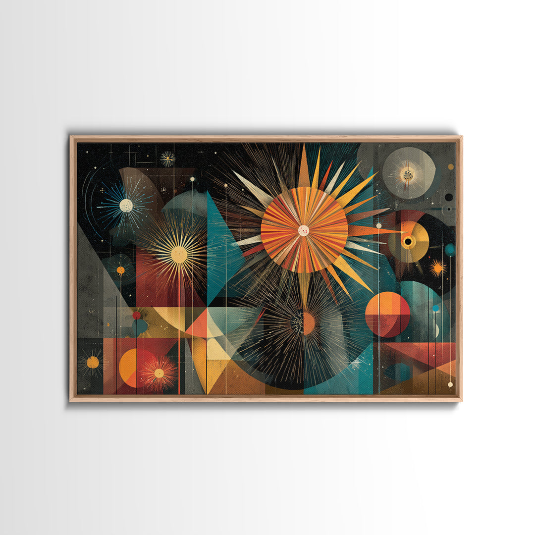 Colorful Atomic Sunburst Geometry Wall Art, Mid Century Modern Abstract Print, Retro MCM Decor, Bold Living Room Poster Gift