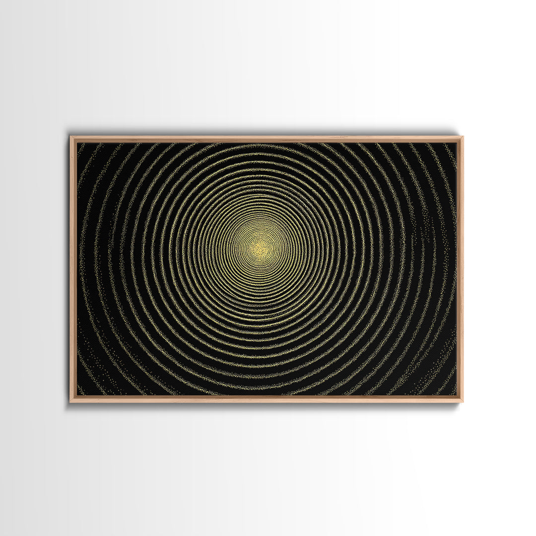 Golden Hypnotic Concentric Circles Wall Art, Black Op Art Print, Midcentury Modern Geometric Poster, Minimal Office Decor