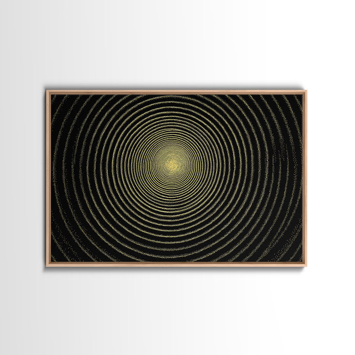 Golden Hypnotic Concentric Circles Wall Art, Black Op Art Print, Midcentury Modern Geometric Poster, Minimal Office Decor