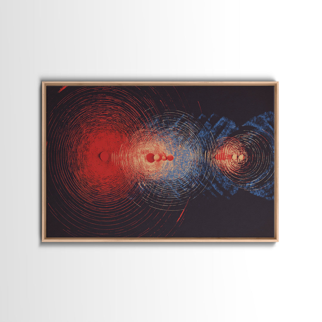 Red And Blue Cosmic Wave Canvas Print, Abstract Sci Fi Rings, Midcentury Modern Wall Art, Space Poster For Modern Home Decor