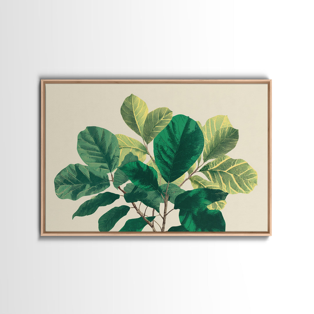 Lush Green Fiddle Leaf Fig Wall Art, Botanical Midcentury Modern Decor, Nature Canvas Print For Living Room Or Office Decor