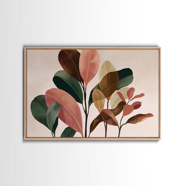 Soft Pink Brown Abstract Leaves Wall Art, Botanical Modern Art Print, Midcentury Home Decor For Bedroom Or Living Room Decor