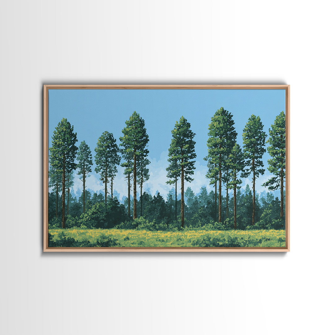 Tall Pine Forest Meadow Wall Art, Nature Landscape Canvas Print, Midcentury Modern Decor For Cabin Living Room Office Art