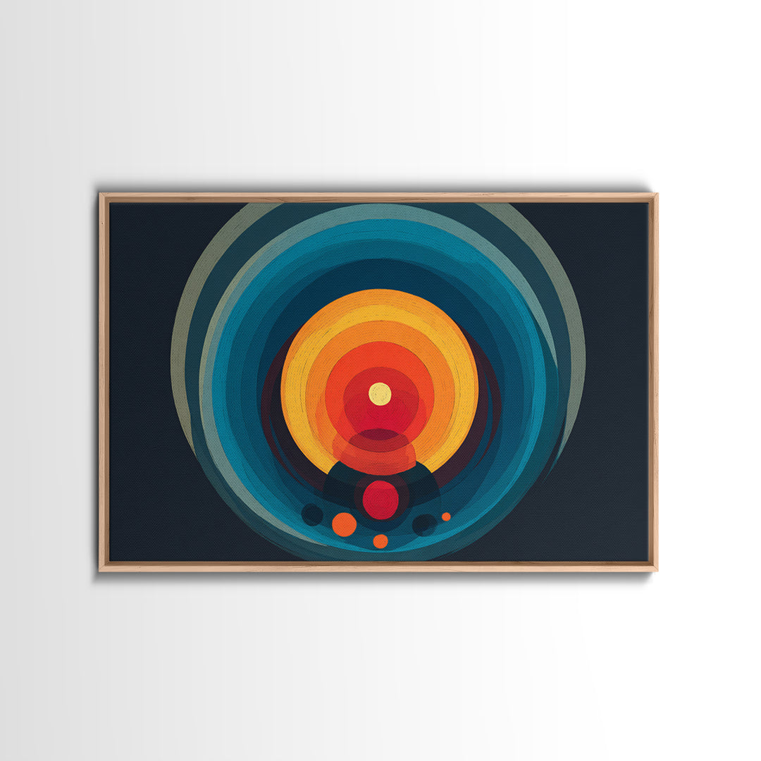 Teal Orange Circular Target Wall Art, Midcentury Modern Geometric Abstract, Bold Modern Decor, Retro Canvas Print For Office