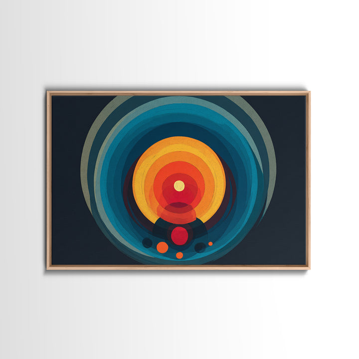 Teal Orange Circular Target Wall Art, Midcentury Modern Geometric Abstract, Bold Modern Decor, Retro Canvas Print For Office