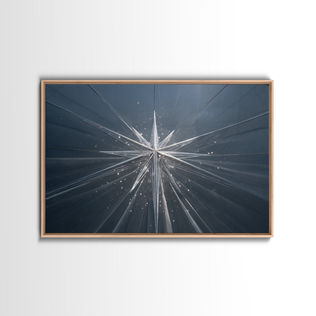 Silver Starburst In Blue Glass Tunnel Wall Art, Modern Abstract Art Print, Minimalist Geometric Decor, Statement Home Office