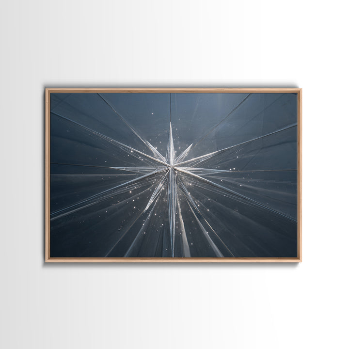 Silver Starburst In Blue Glass Tunnel Wall Art, Modern Abstract Art Print, Minimalist Geometric Decor, Statement Home Office