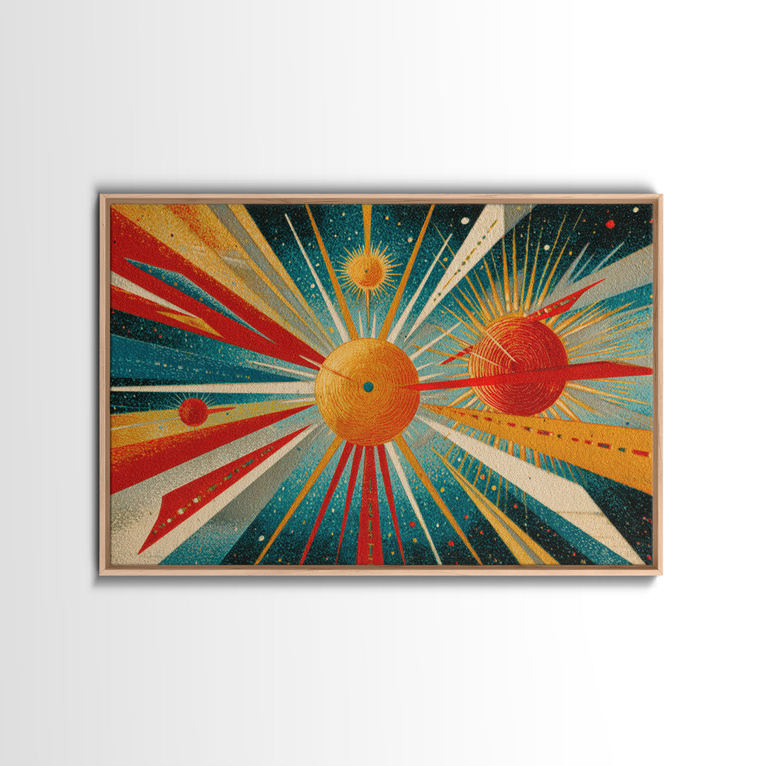 Retro Planetary Orbit Wall Art, Mid Century Modern Art Print, Atomic Space Poster, Orange Teal Geometric Decor, Cosmic Retro Art