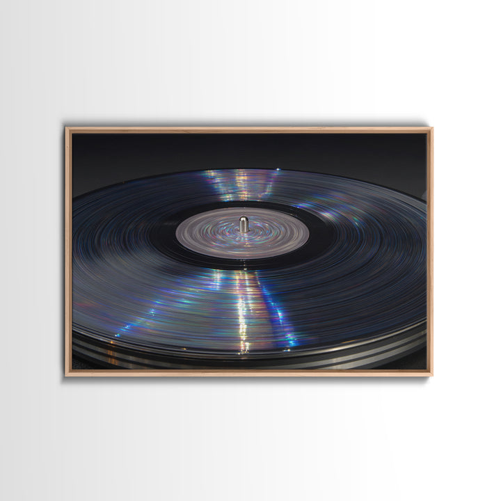 Iridescent Vinyl Record Macro Wall Art, Modern Music Photography Print, Retro Turntable Decor, Minimal Black Home Decor