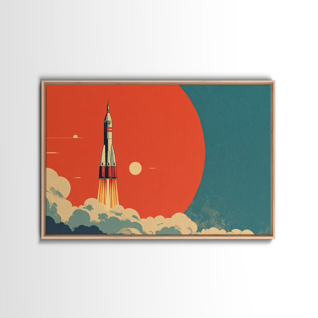 Retro Rocket Launch At Orange Planet, Midcentury Modern Wall Art, Space Poster, Sci Fi Print, Atomic Decor For Living Room