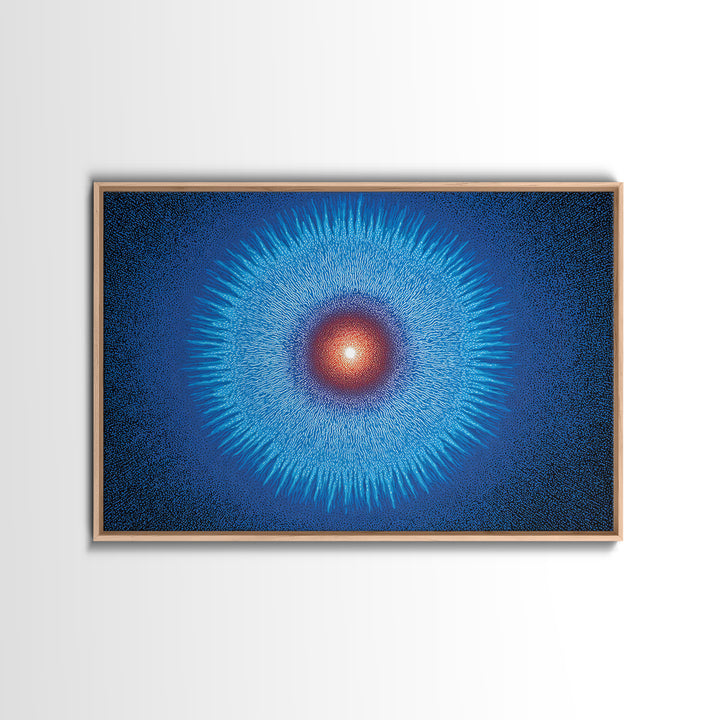Electric Blue Cosmic Sun Burst, Abstract Wall Art, Midcentury Modern Canvas Print, Space Poster For Modern Home Office Decor