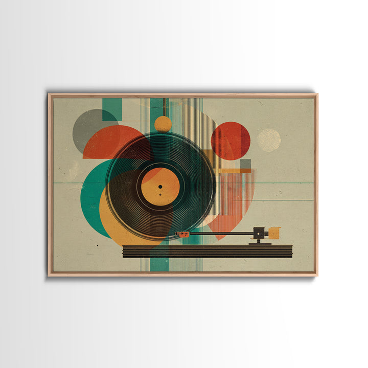 Teal Orange Geometric Turntable Wall Art, Mid Century Modern Record Player Decor, Abstract Music Poster, Retro MCM Print