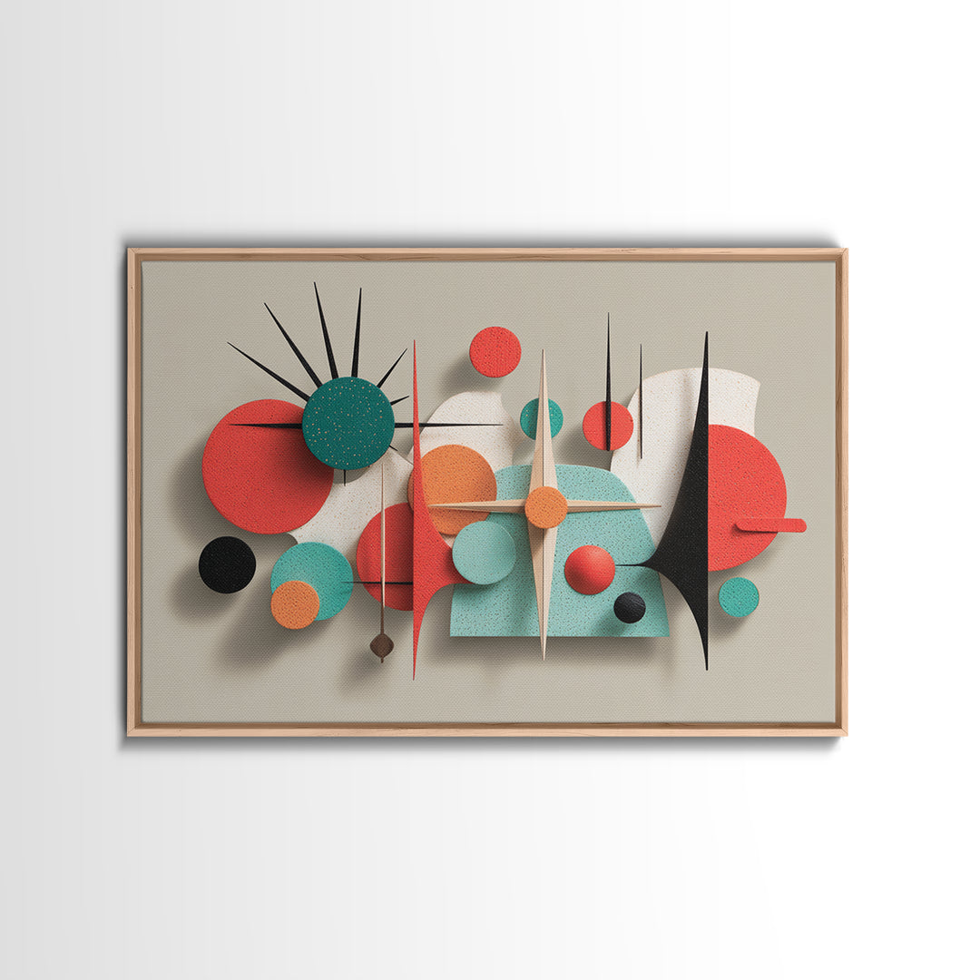 Coral Teal Geometric Wall Art, Modern Abstract Sculpture Canvas Print, Midcentury Modern Decor, Retro MCM Home Decor Print