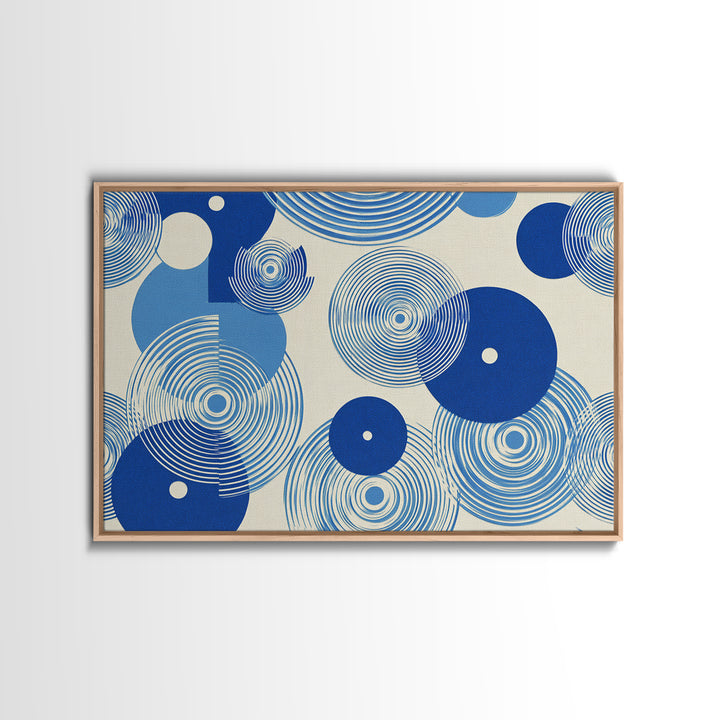 Blue Concentric Circle Pattern Canvas Print, Scandinavian Modern Wall Art, Geometric Abstract Decor, Minimal MCM Poster Print