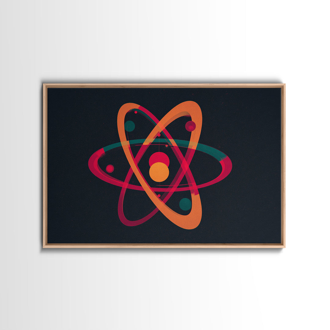 Retro Atomic Orbit On Black Canvas Print, Midcentury Modern Art, Space Abstract Art, MCM Wall Decor For Home Office Or Den