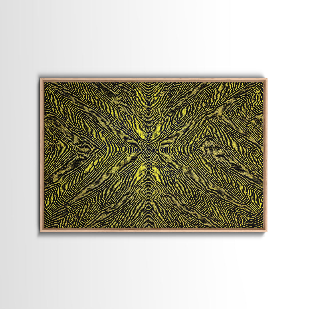 Yellow Topographic Line Optical Wall Art, Modern Abstract Op Art Print, Black Geometric Decor, Trippy Minimal Poster For Living Room