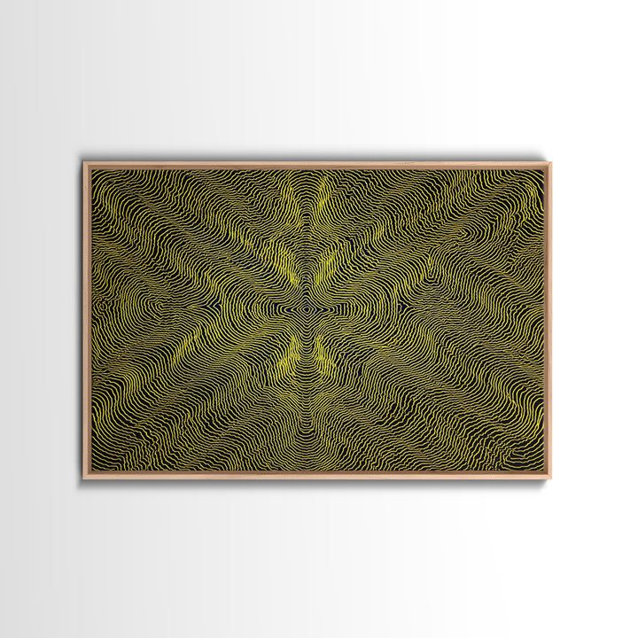 Yellow Topographic Line Optical Wall Art, Modern Abstract Op Art Print, Black Geometric Decor, Trippy Minimal Poster For Living Room