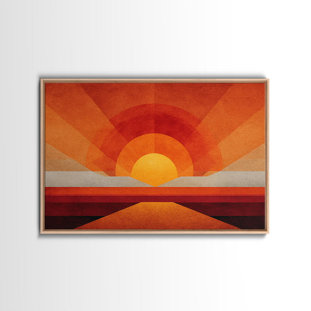 Orange Desert Sun Road Wall Art, Midcentury Modern Poster, Abstract Geometric Landscape, Burnt Orange Home Decor, Canvas Print